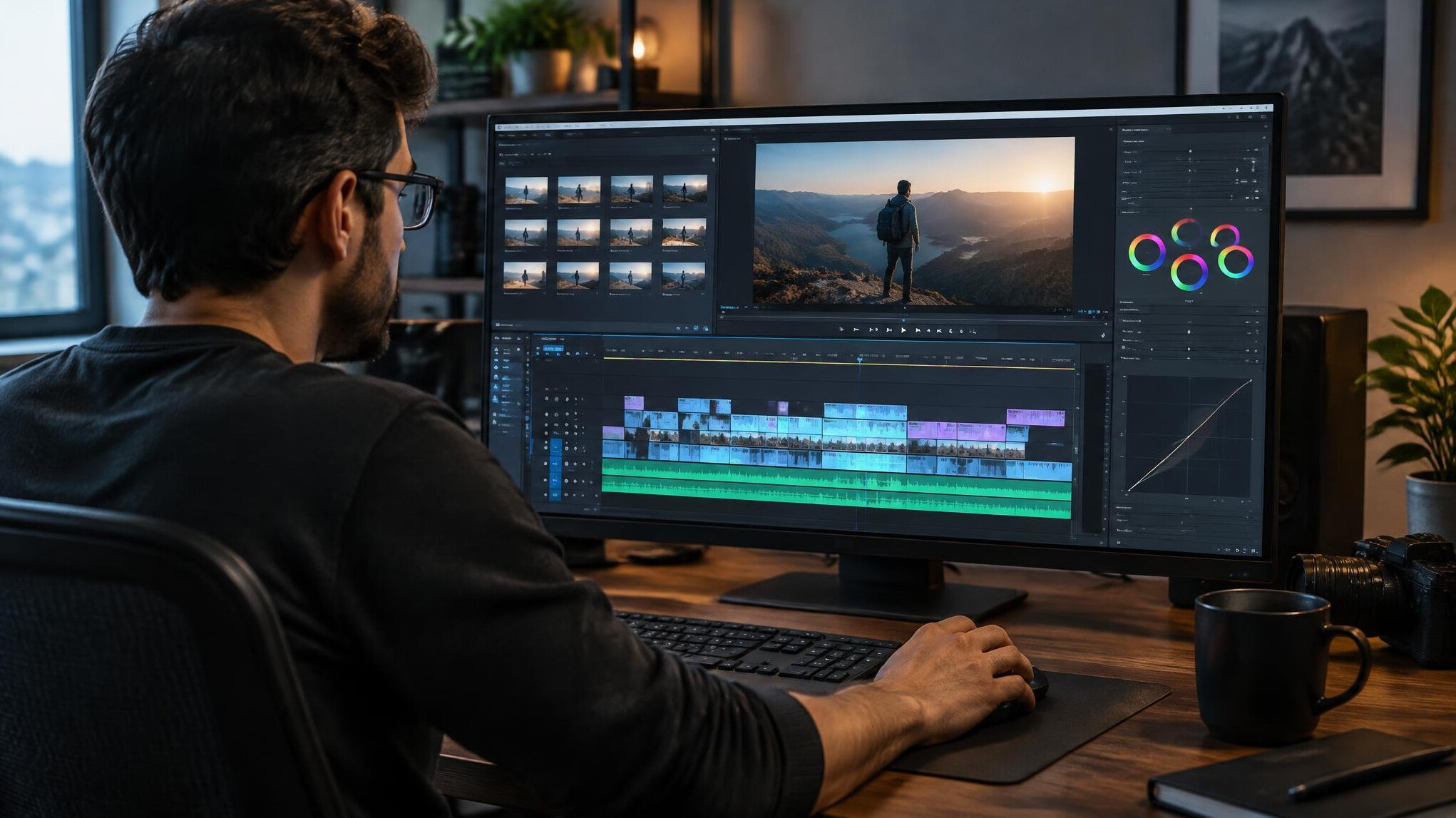 video editor working on timeline