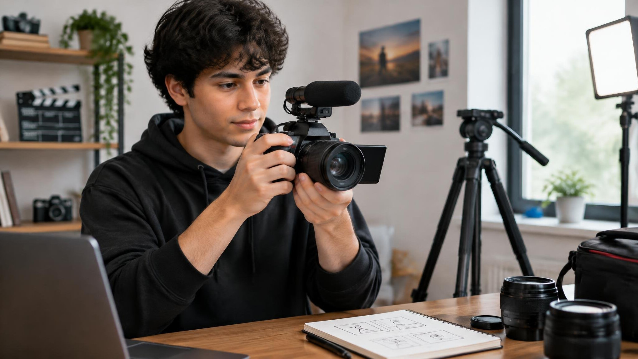 beginner filmmaker holding camera