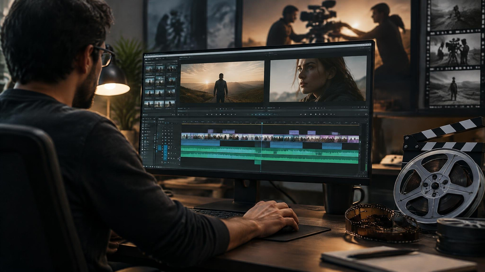 film editor at computer